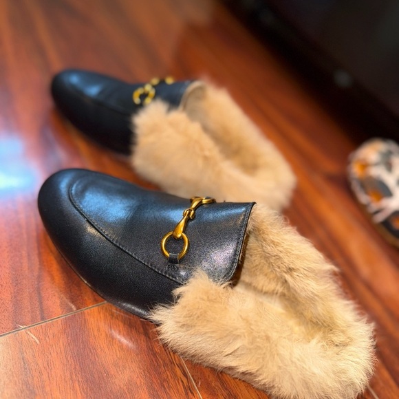Black Fur-Lined Loafers - Picture 1 of 10